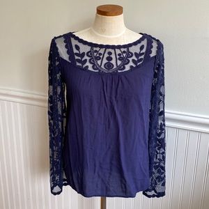 5 for $20! Navy Blue Lace Long Sleeve Top